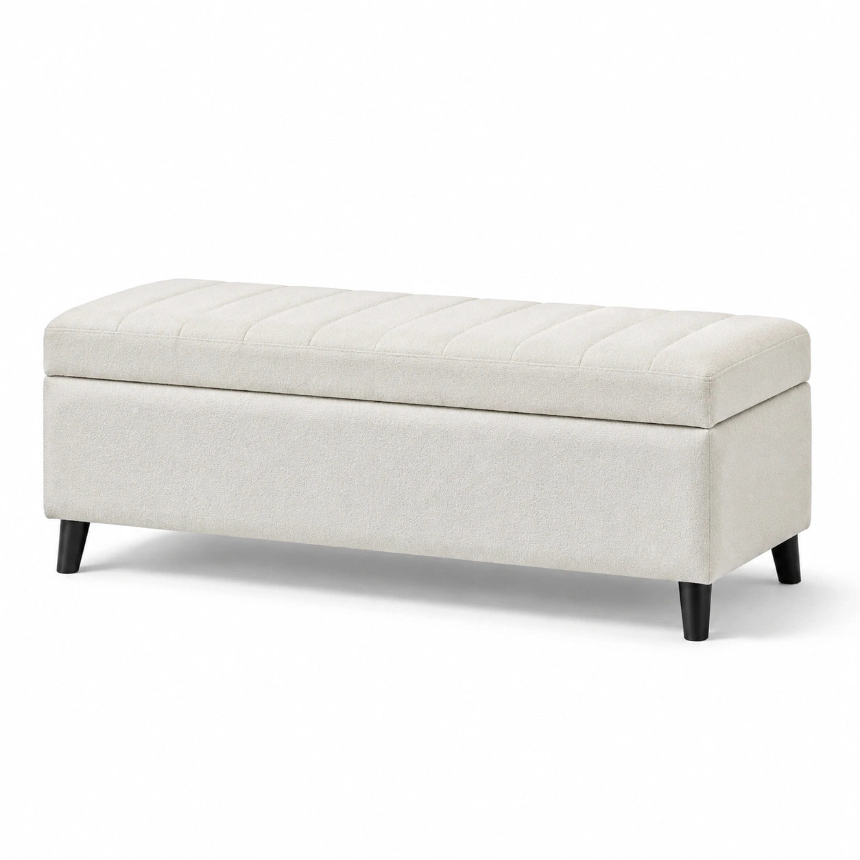 Stoff Aufbewahrungsbank mit Holzbeinen Beige 120 cm