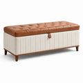 Aufbewahrungsbank mit Leder Braun und Textil Beige