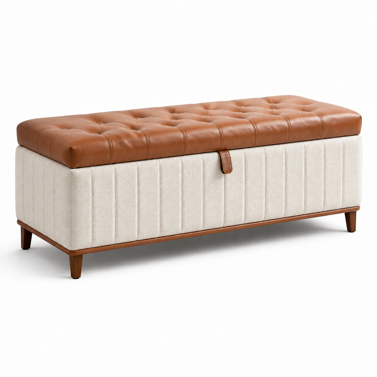 Aufbewahrungsbank mit Leder Braun und Textil Beige