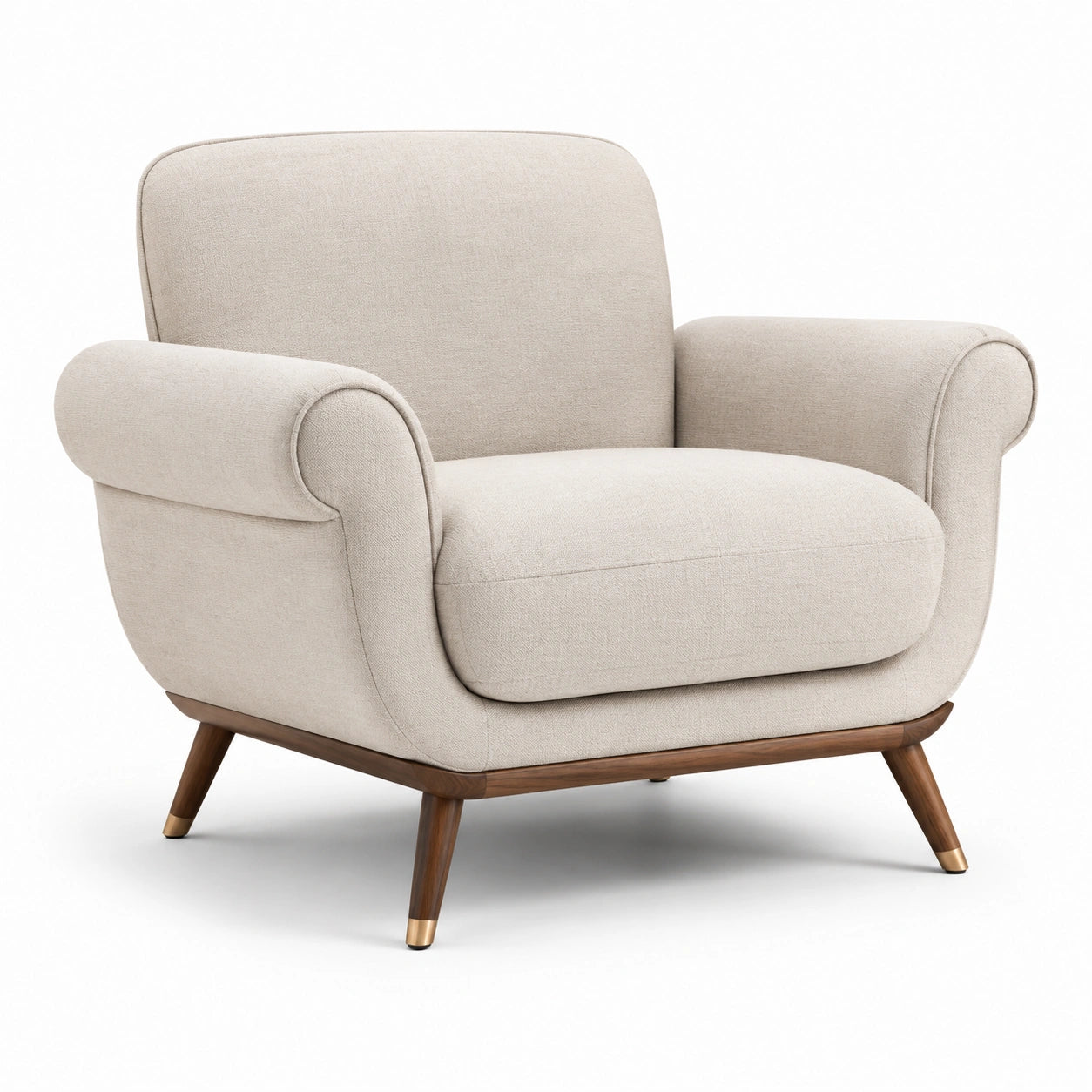 Leinensessel mit Massivholzbeinen in Beige