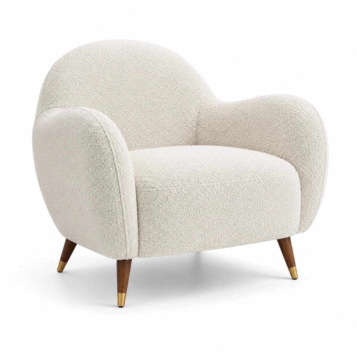 Loungesessel Bouclé Creme Holzbeine