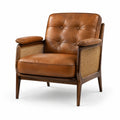 Leder- und Holzsessel mit Rattan in Braun