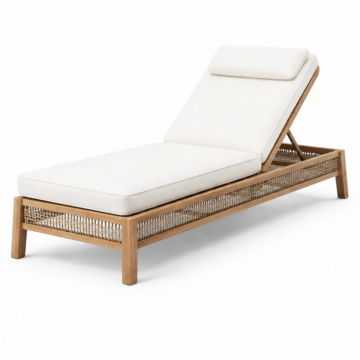 Gartenliege aus Teak mit Baumwollpolster Beige