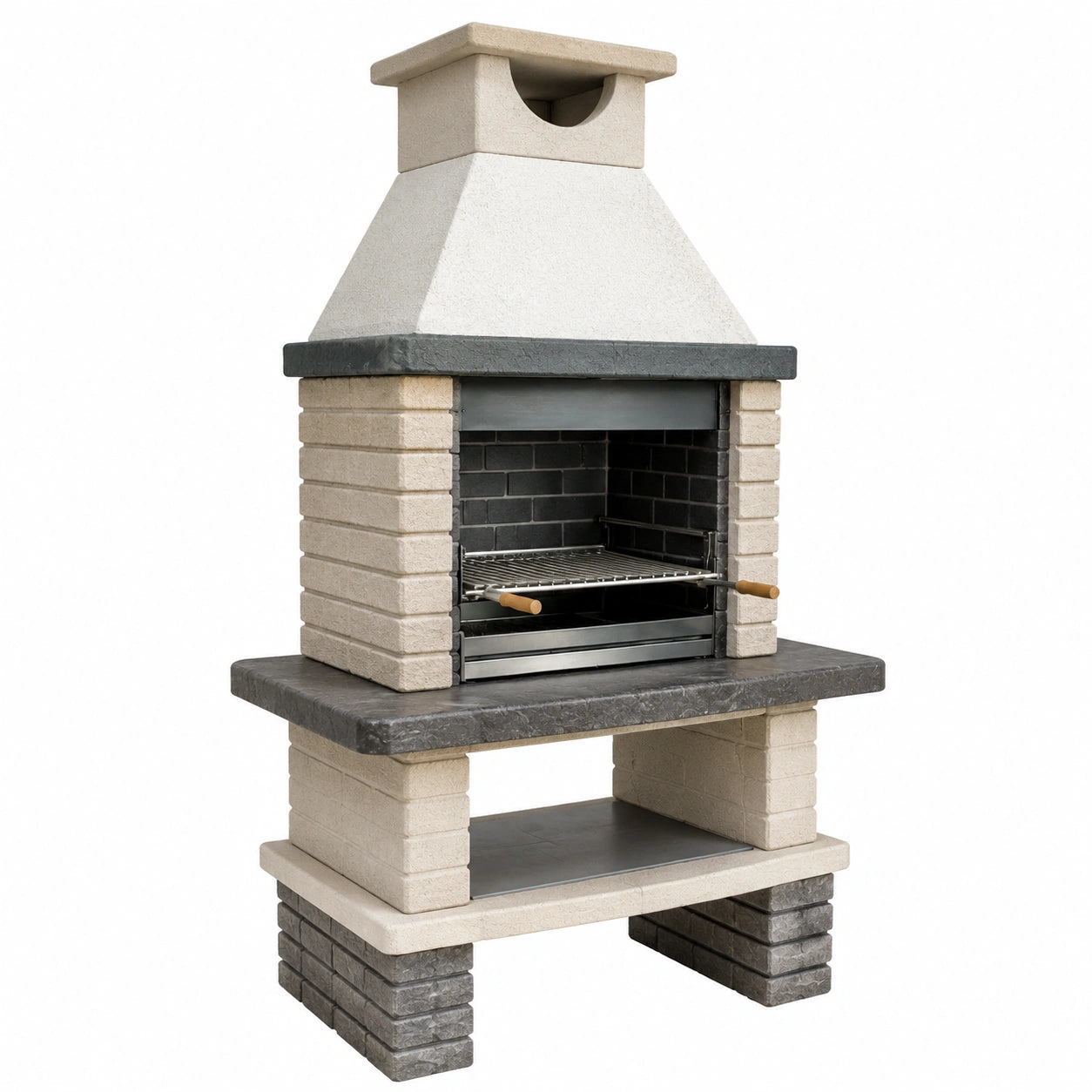 Beton Grillkamin mit Edelstahl-Grillrost Grau/Beige 180cm