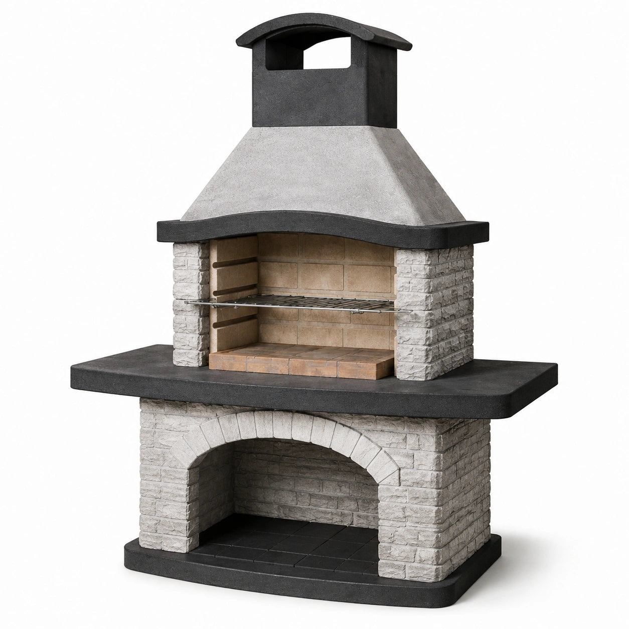 Beton Grillkamin mit Keramikziegeln Schwarz Grau 165 x 110 x 65 cm