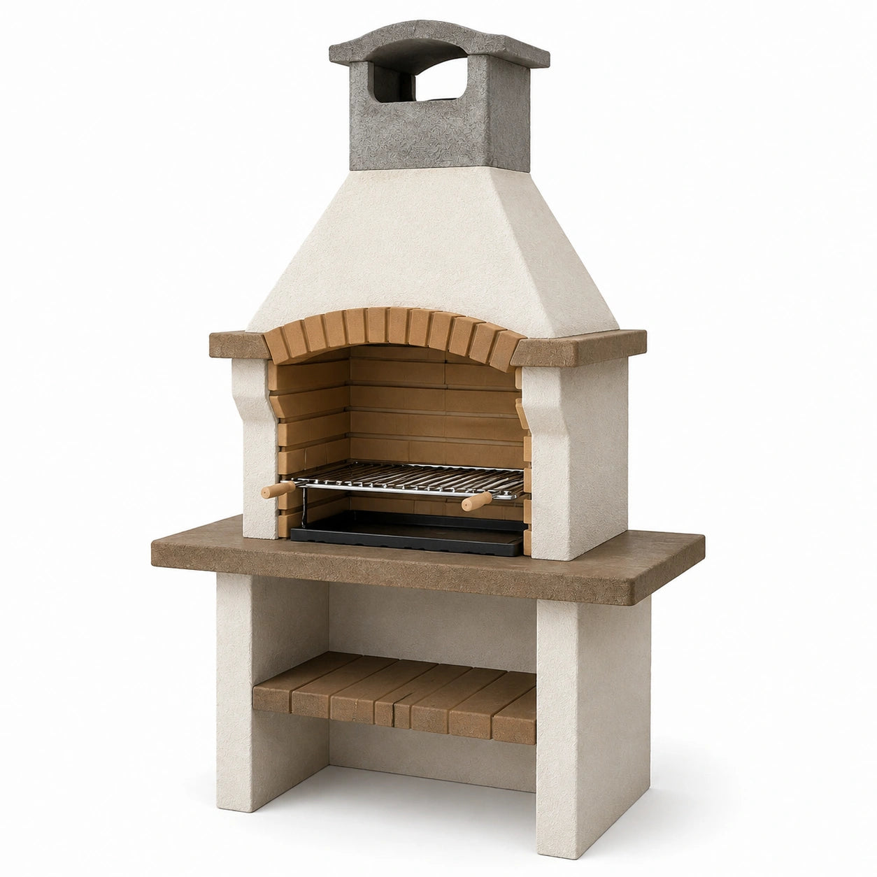 Beton Grillkamin mit Backstein und Edelstahl, Beige/Braun, 150 cm