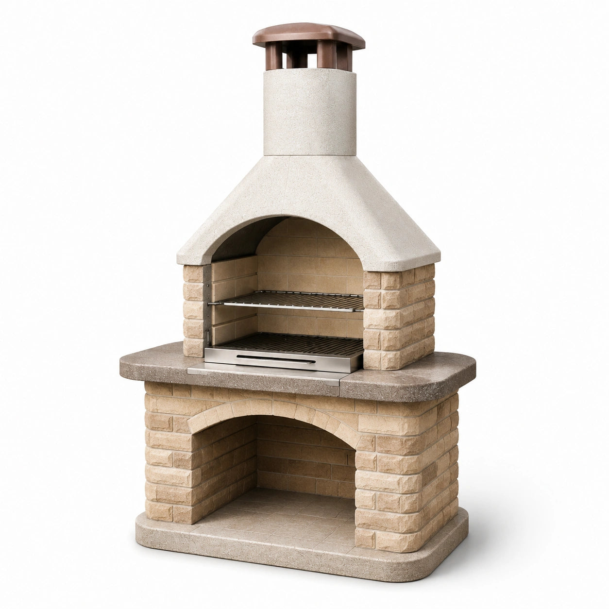 Steingrillkamin mit Edelstahl Beige Grau 120 x 65 x 210 cm