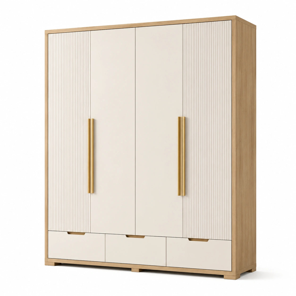 Kleiderschrank 3-Türer Kiefernholz Metallgriffe Beige 200x150x50 cm