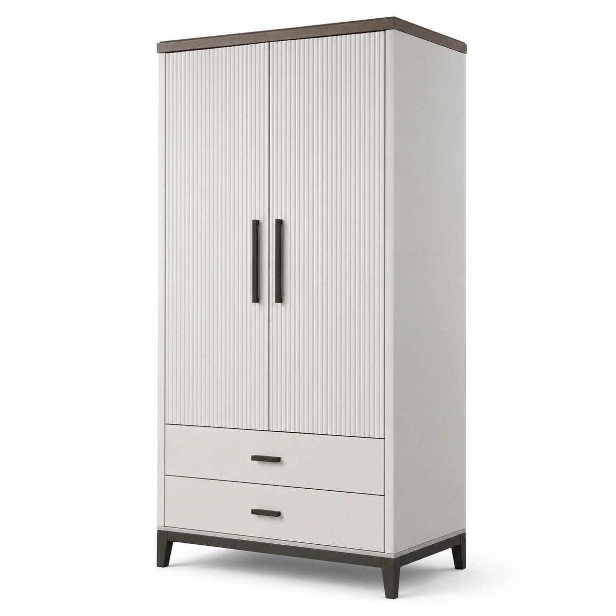 Kleiderschrank mit 2 Türen und 2 Schubladen aus MDF Weiß 180x80x40cm