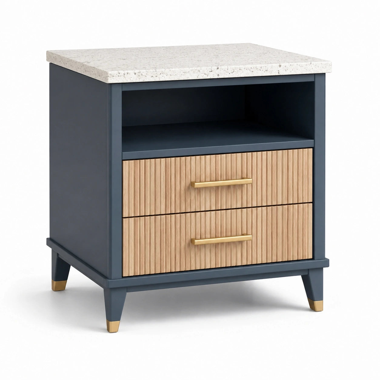 Nachttisch Holz mit Terrazzo-Platte Blau/Beige 60x45x40 cm